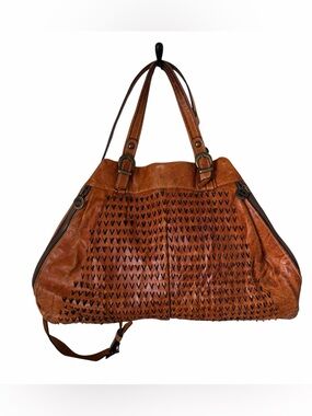 Elenco Cognac Brown Leather Tote Handbag with crossbody strap